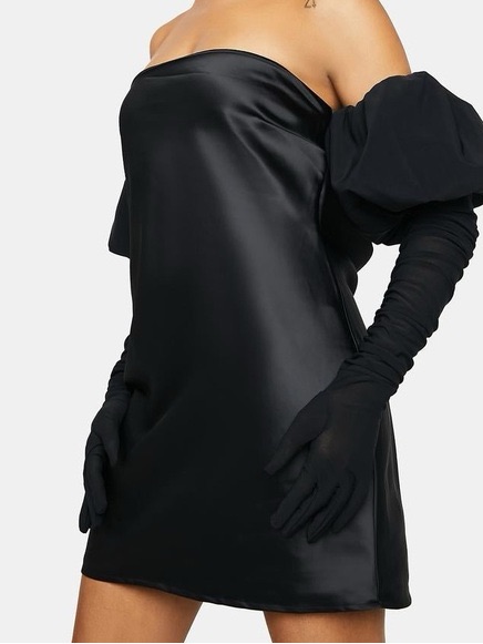 For Love & Lemons Hazel Black Satin Mini Dress